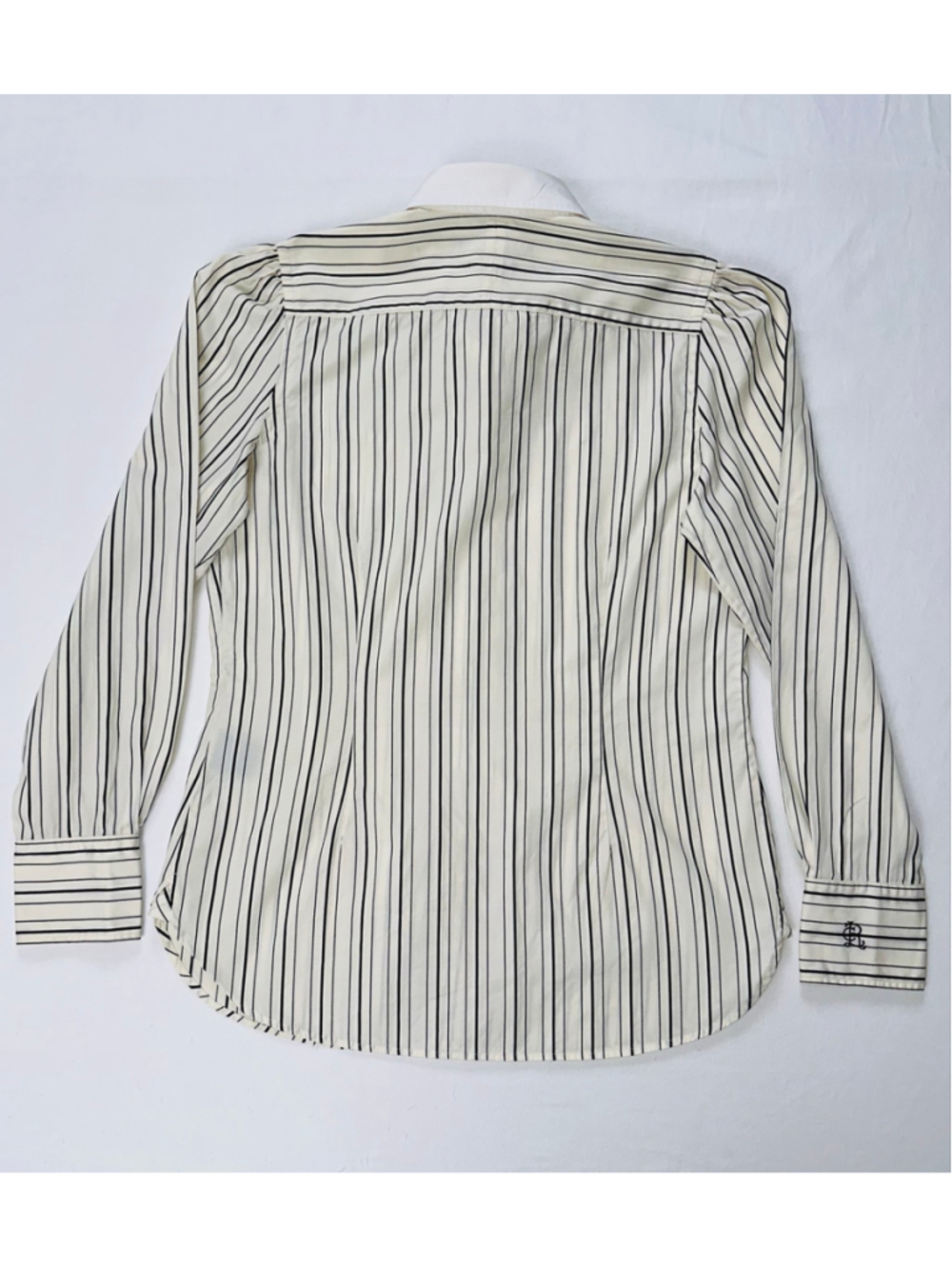 Ralph Lauren Women’s Black Ivory Stripe Cotton Puff Sleeve Button Down Shirt 10 - Picture 5 of 14